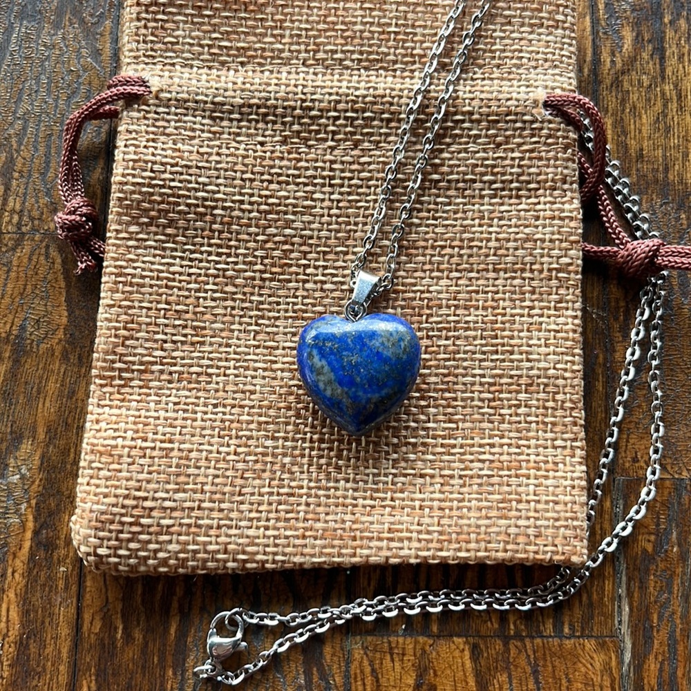 Lapis Lazuli Heart Necklace Lapis Pendant Crystal Heart Necklace Lapis Necklace - Picture 3 of 3